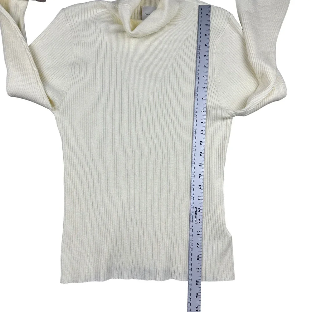 Varley Womens Ravena Rib Knit Turtleneck Top Sweater Cream Taupe Trim L Orig 128